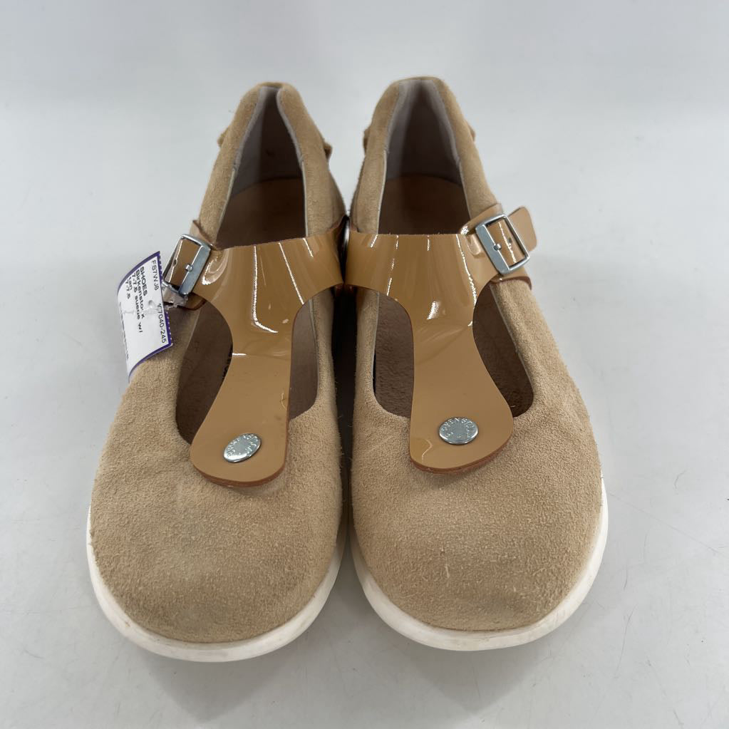 7-7.5 suede w/ patent leather t-strap shoes