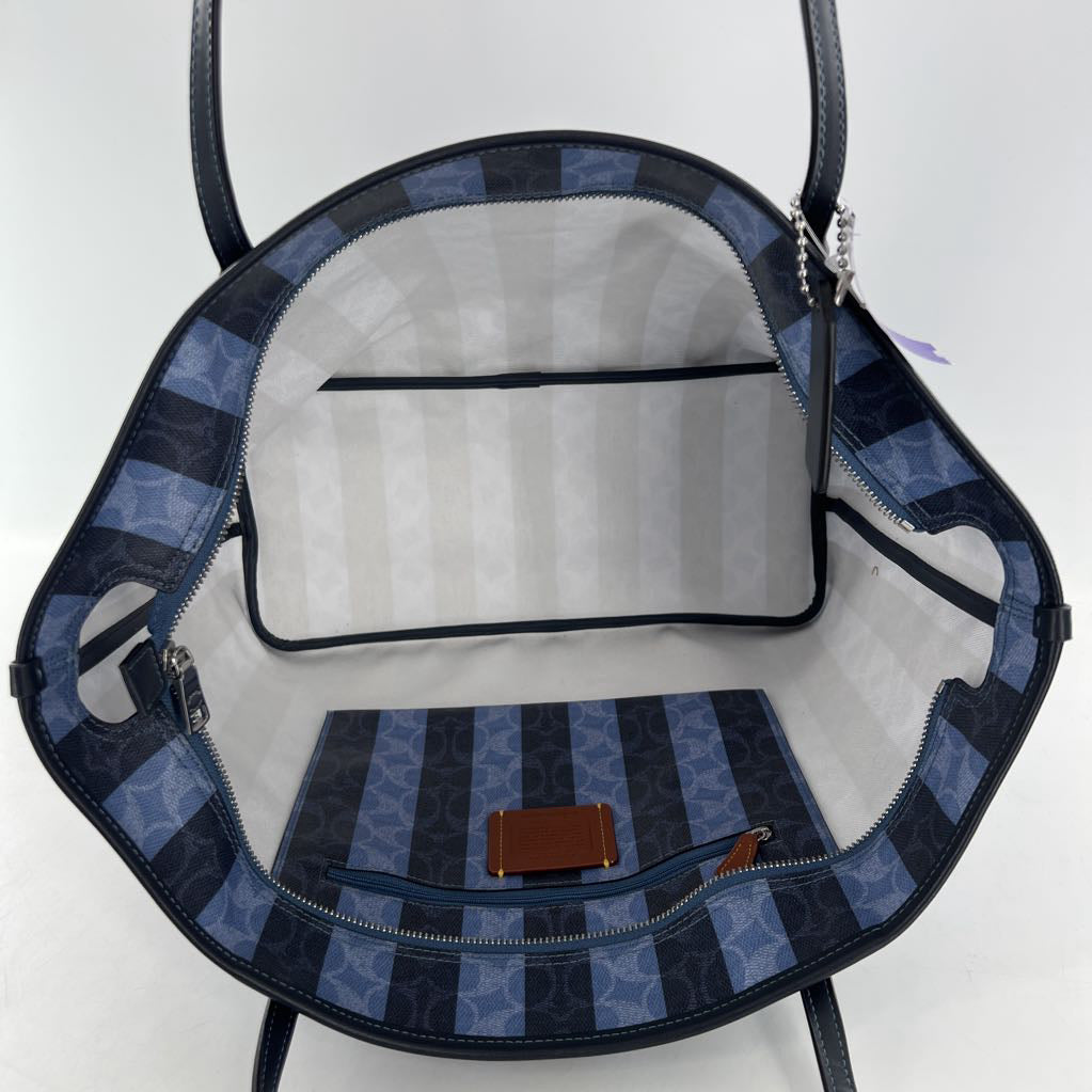 top zip signature stripe tote