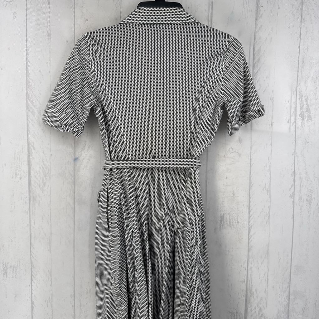 0 polka dot button front belted s/s dress