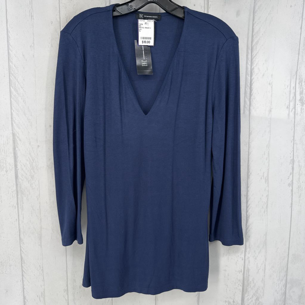 R30 XL ribbed v-neck 3/4 slv top