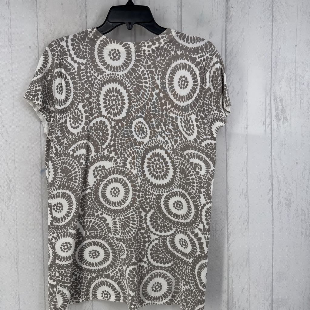 XL s/s embellished print top