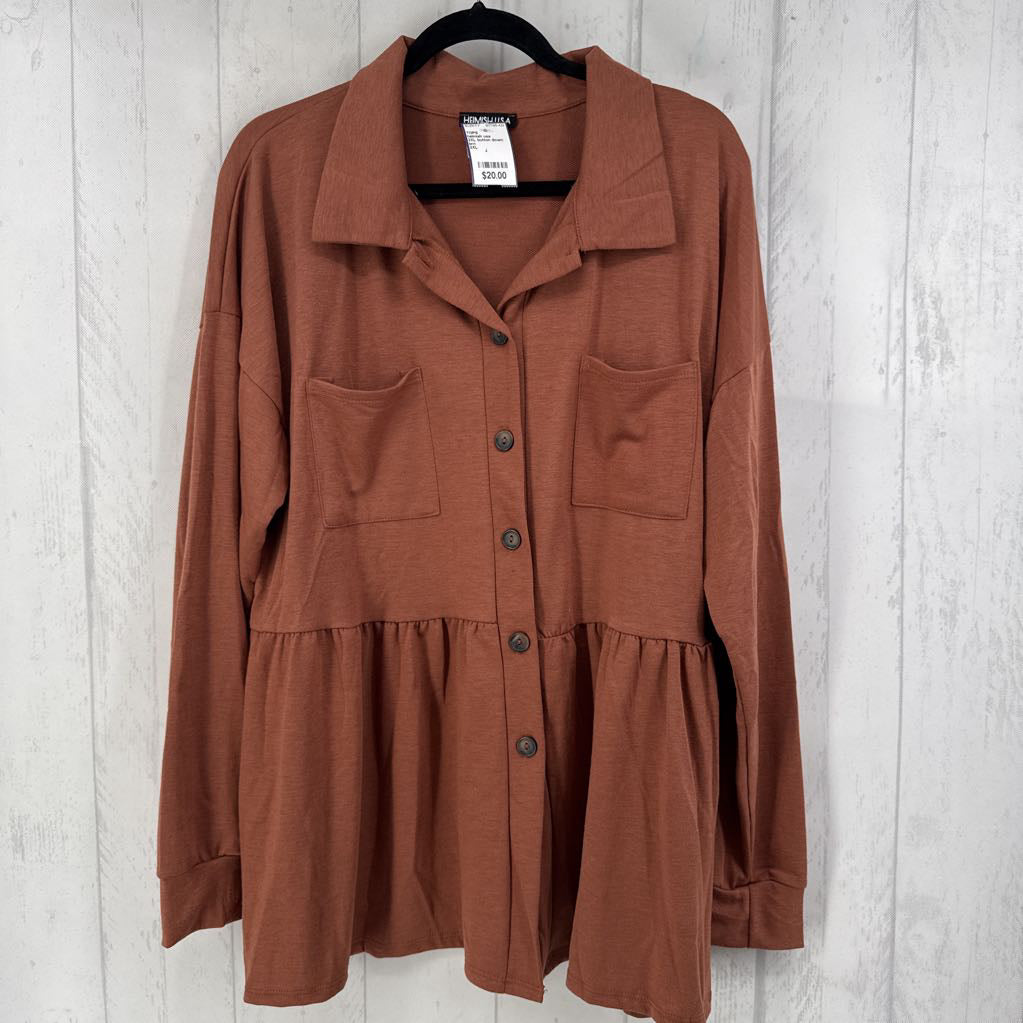 2XL button down peplum l/s top