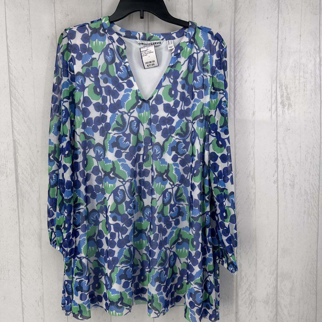 L l/s floral pleated dress