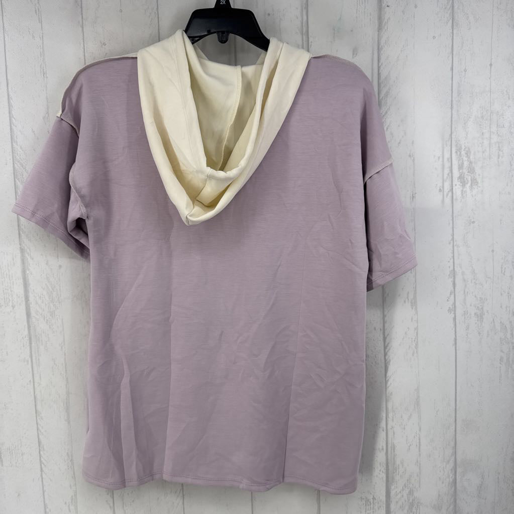 M colorblock hooded button front s/s top