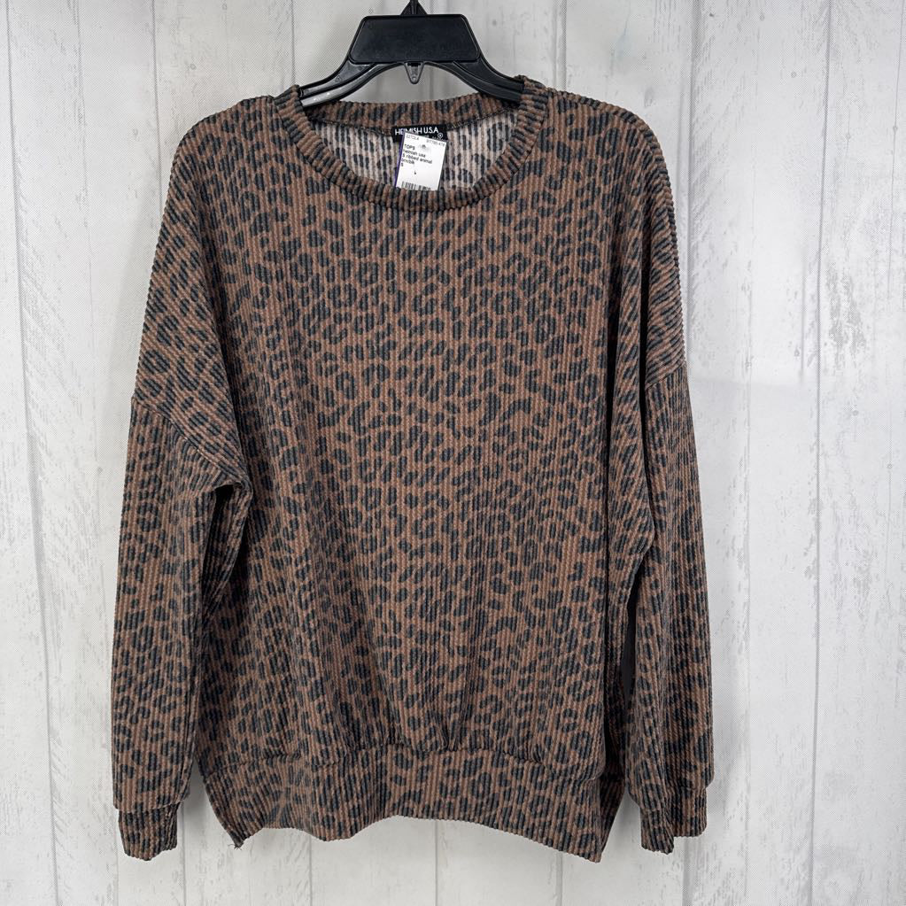S ribbed animal print l/s top