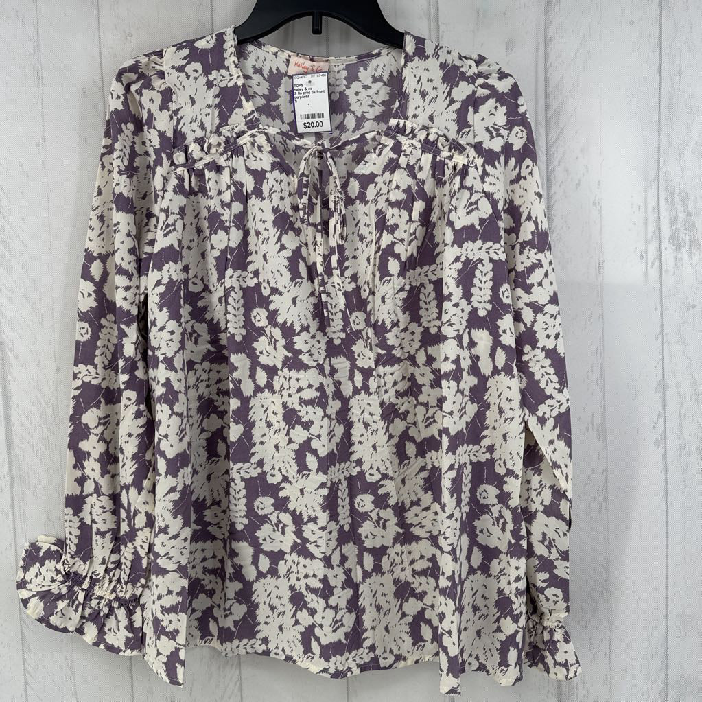 S flo print tie front l/s top