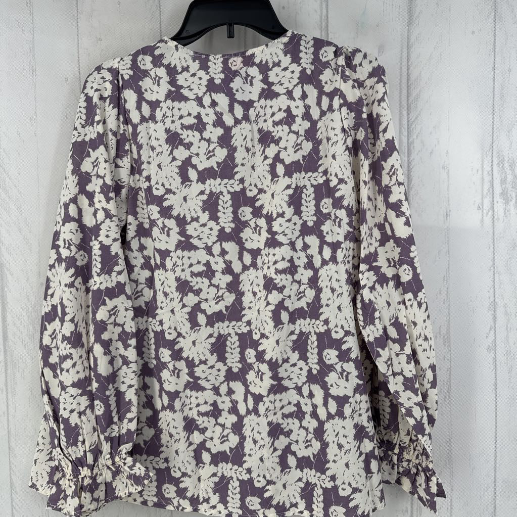S flo print tie front l/s top