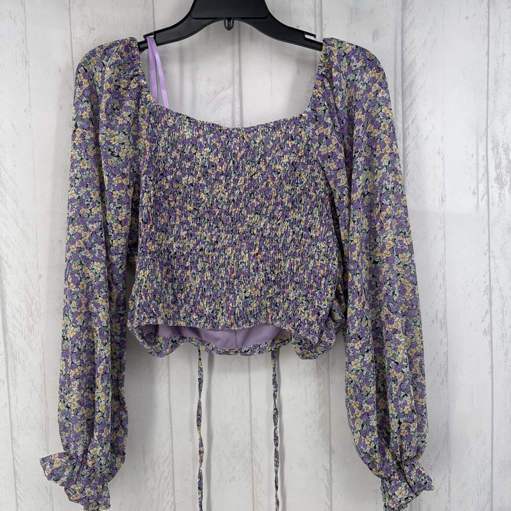 M ruched flo print l/s crop top