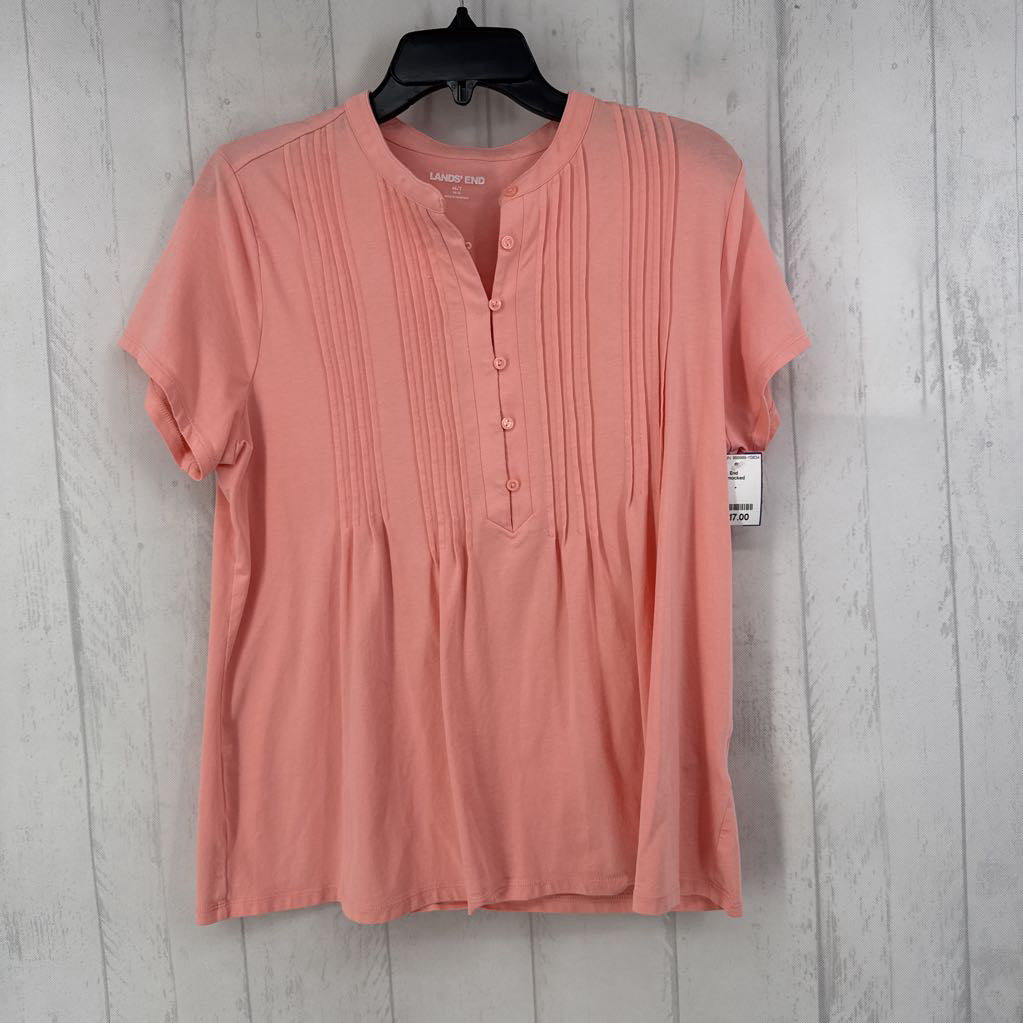 M-T smocked button front s/s top