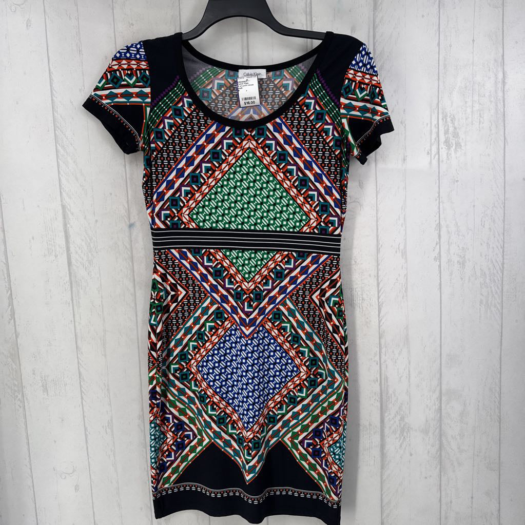6 s/s print dress