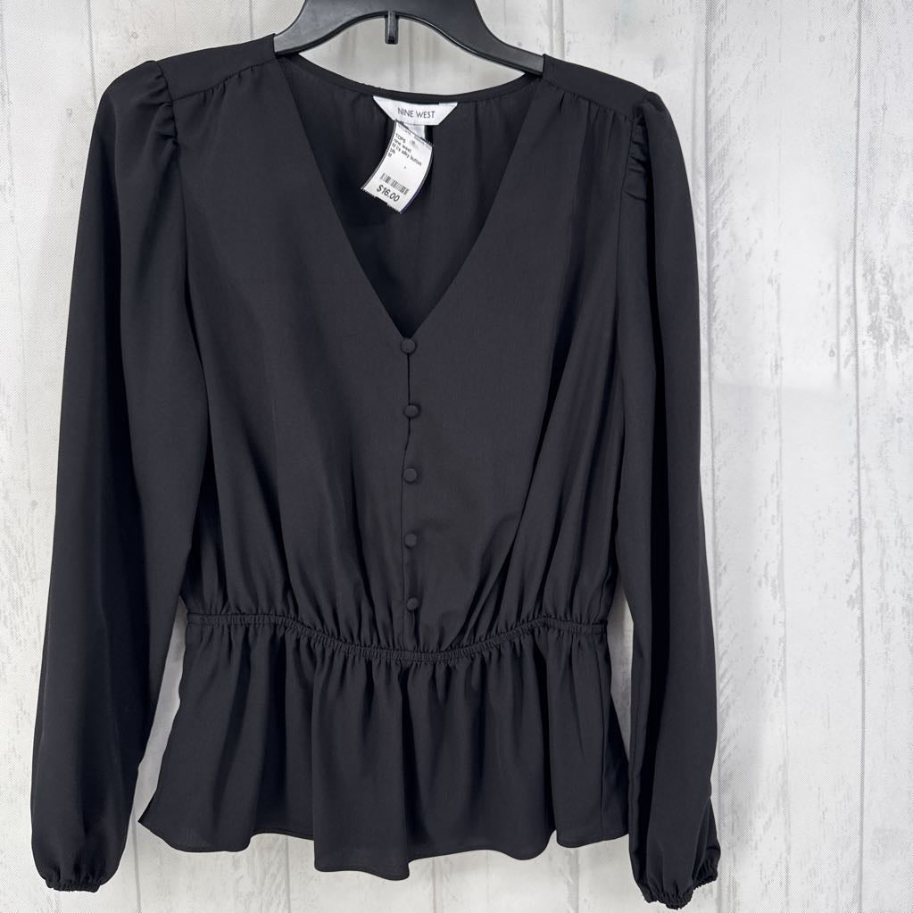 M l/s silky button peplum top