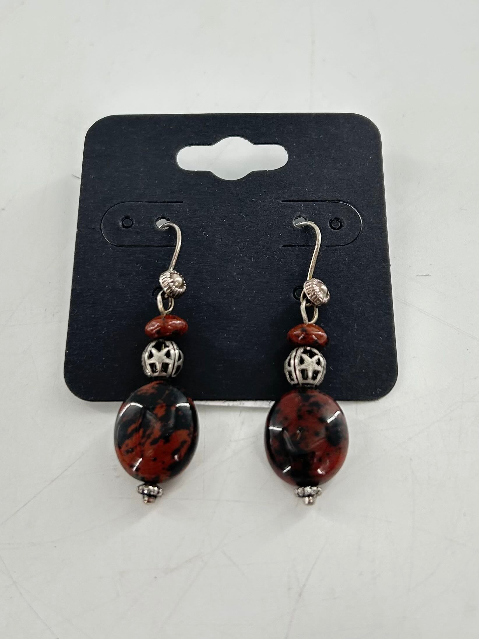brown & silver beaded earrings