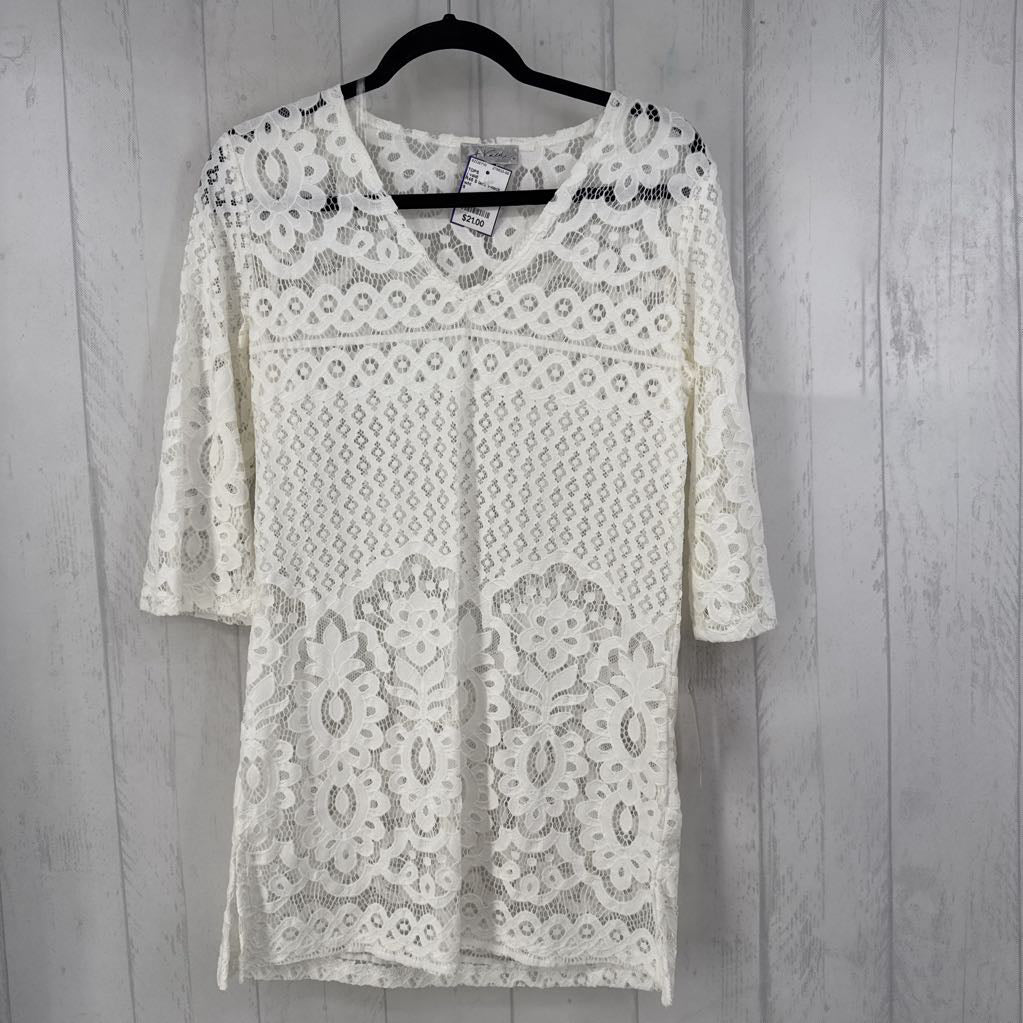 R45 S lace v-neck 3/4 slv top