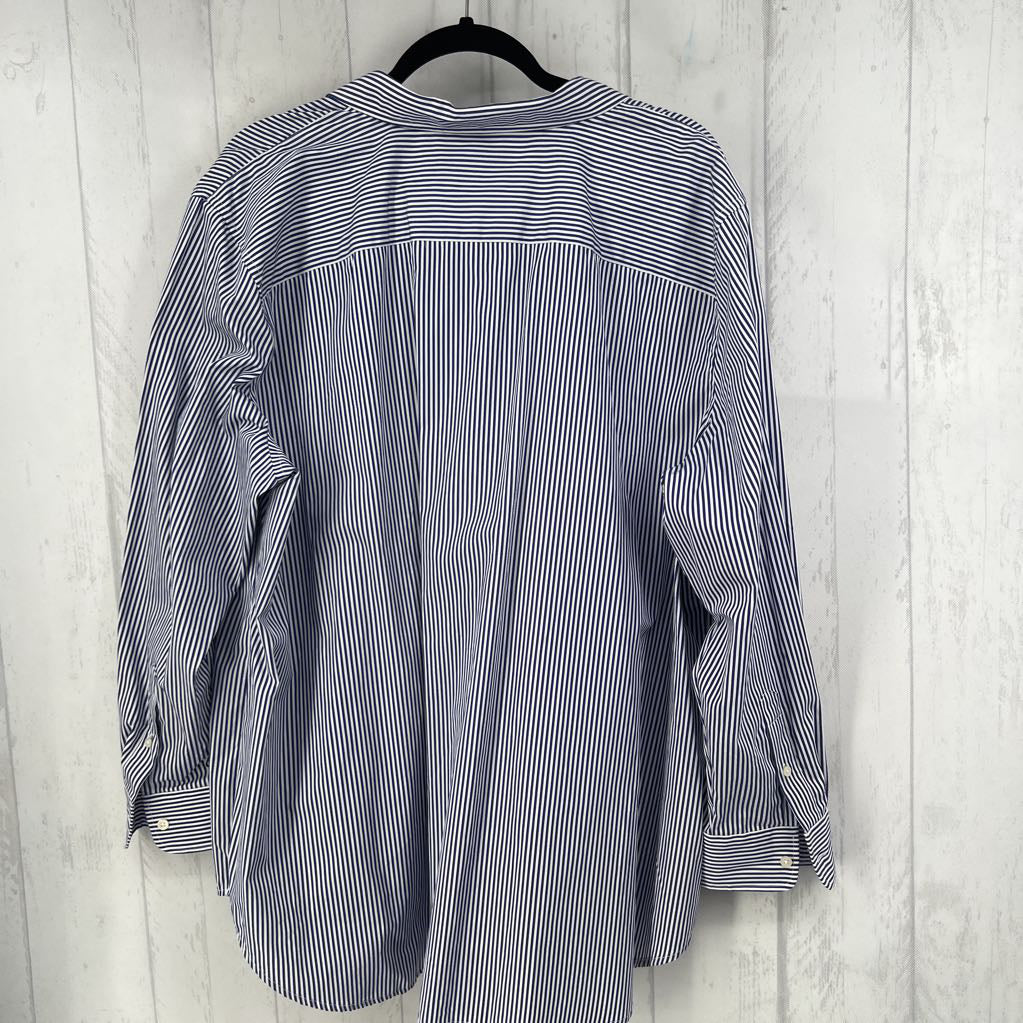 3X striped eyelet button down l/s top