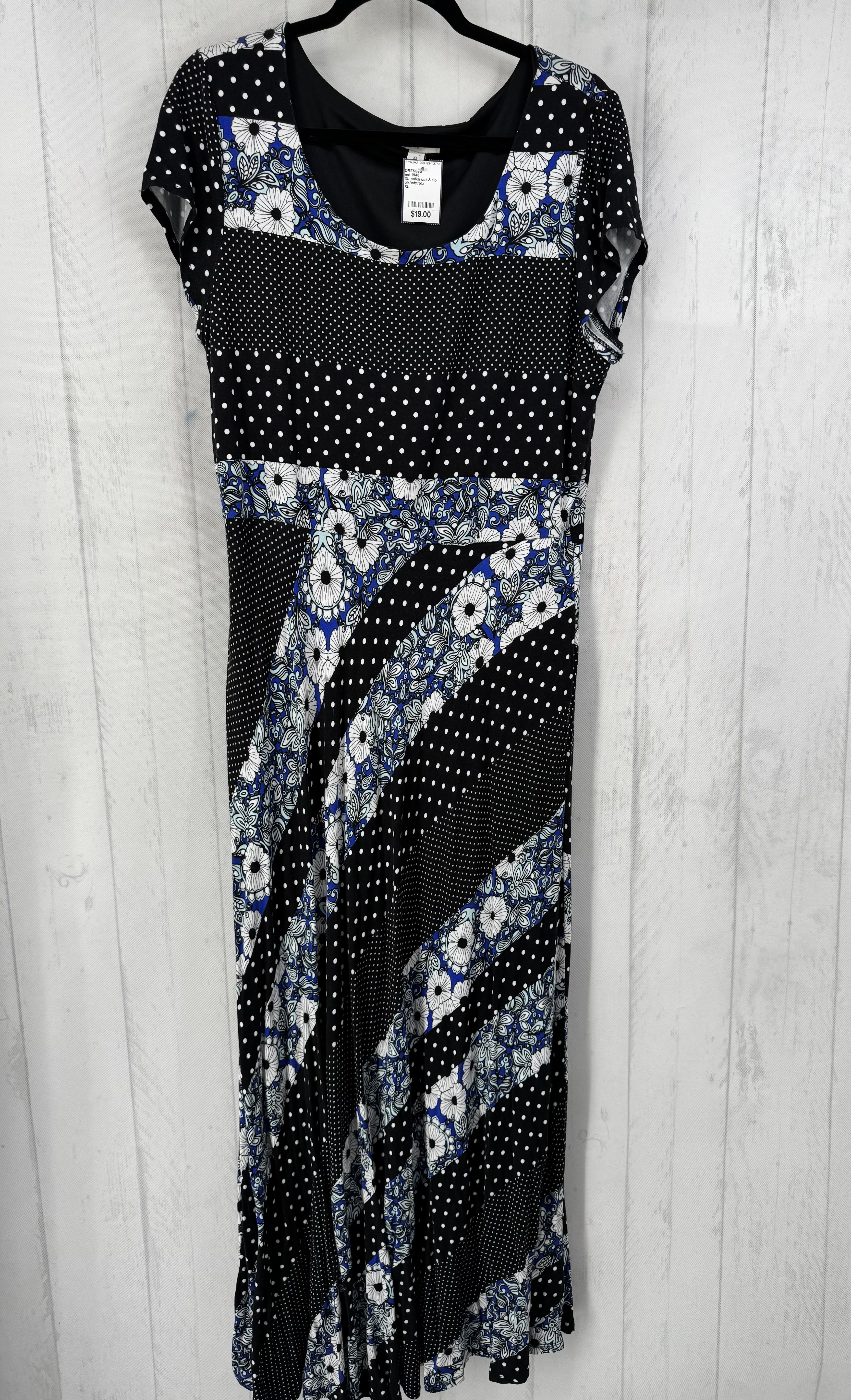 XL polka dot & flo print s/s maxi dress