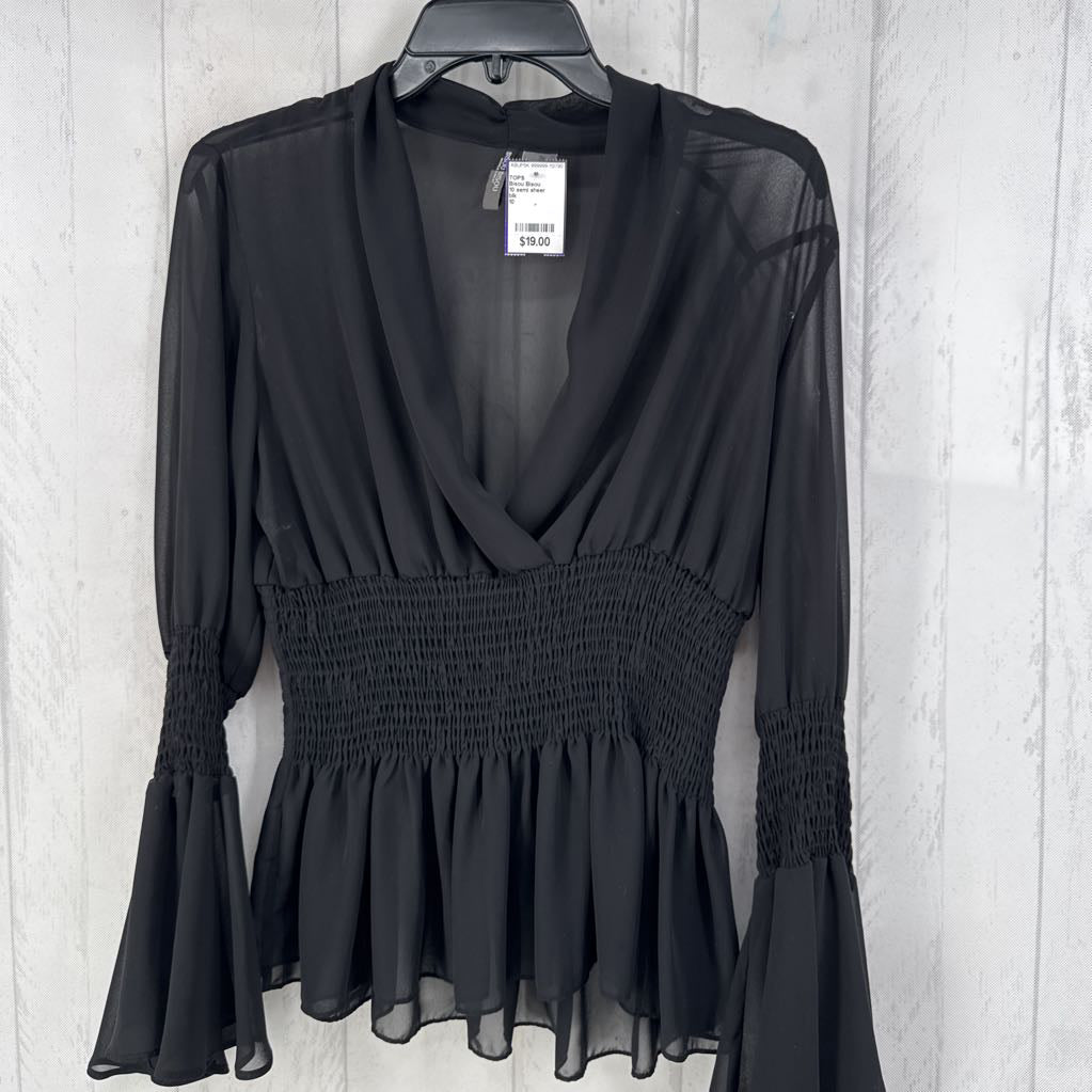 10 semi sheer smocked l/s peplum top
