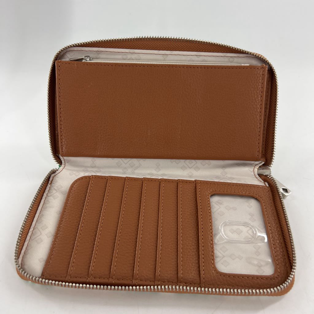 leaf print zip-around wallet