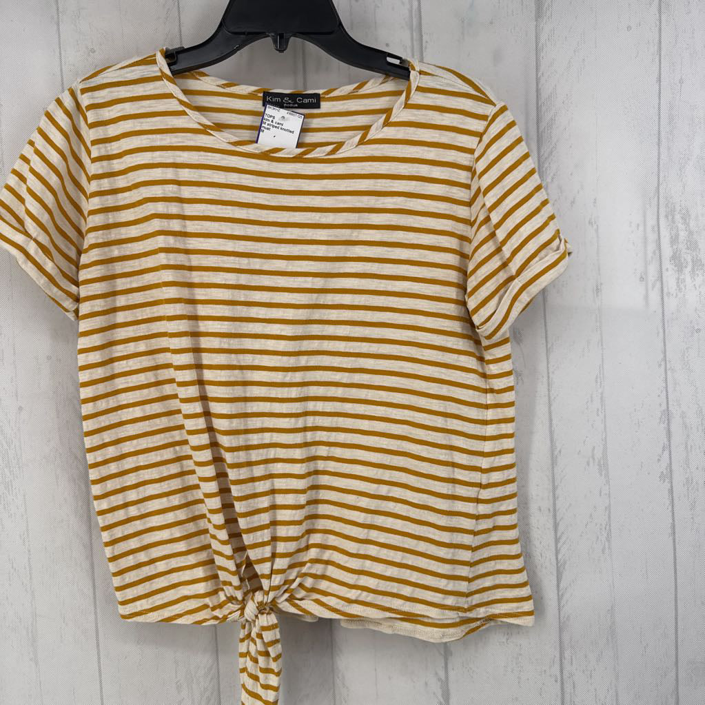 M striped knotted hem s/s tee