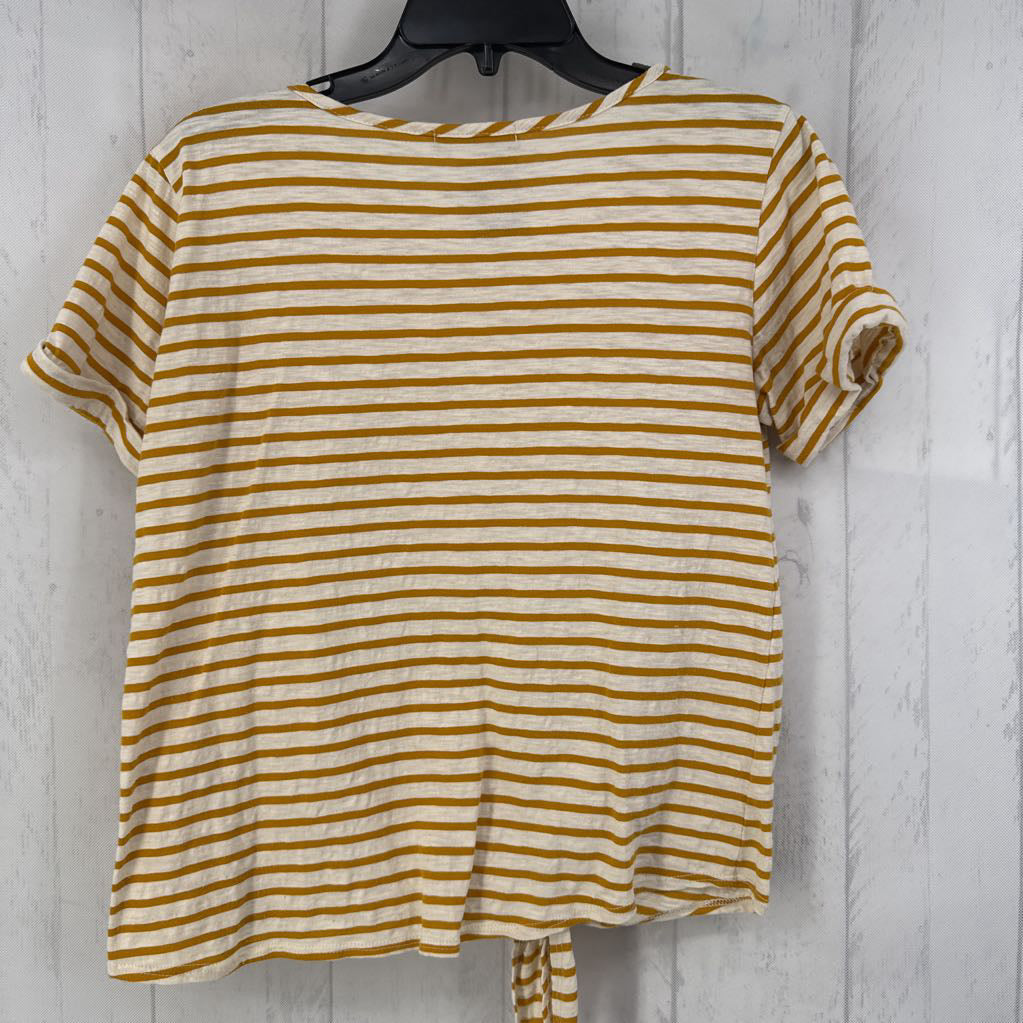 M striped knotted hem s/s tee