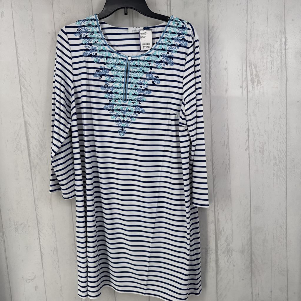 XL striped embroidered l/s dress