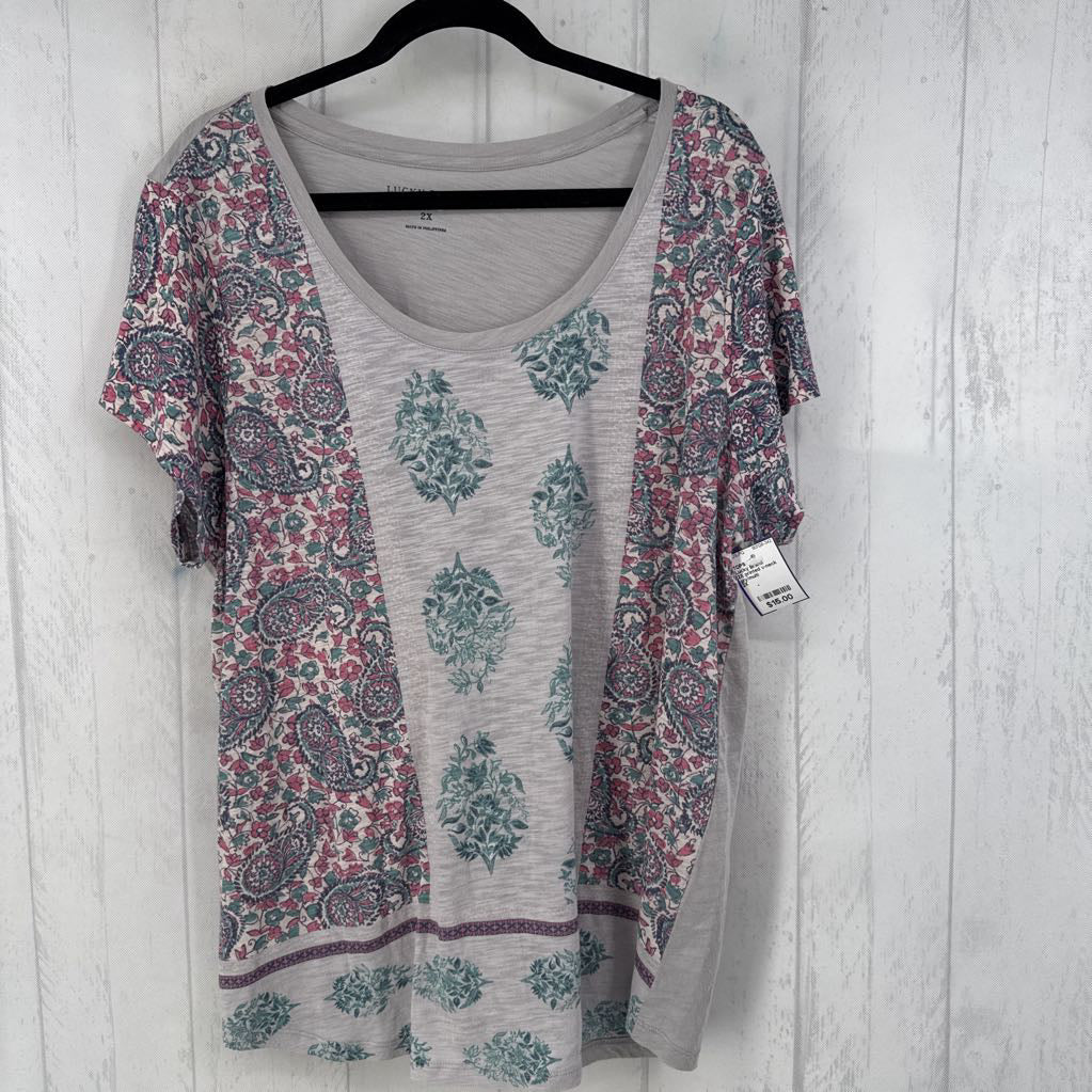 2X printed v-neck s/s tee