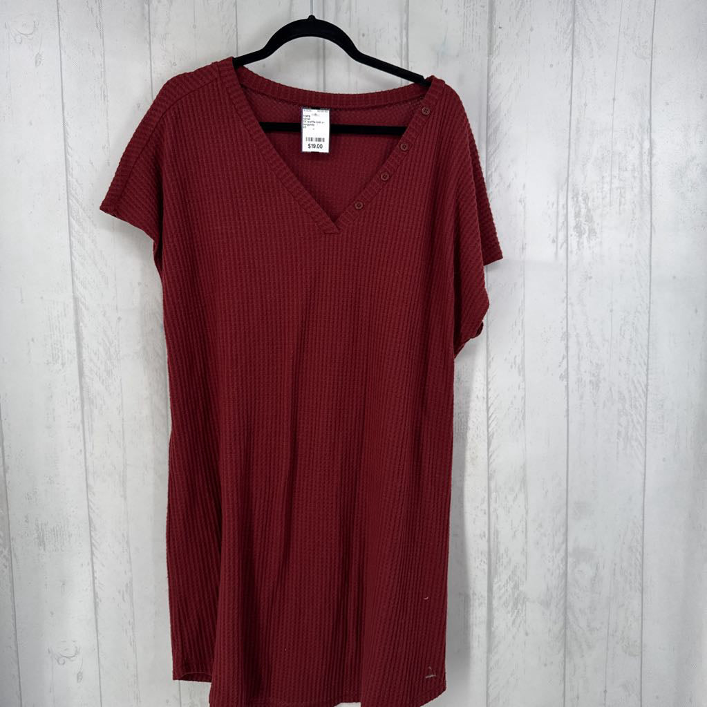 2X waffle knit v-neck s/s dress