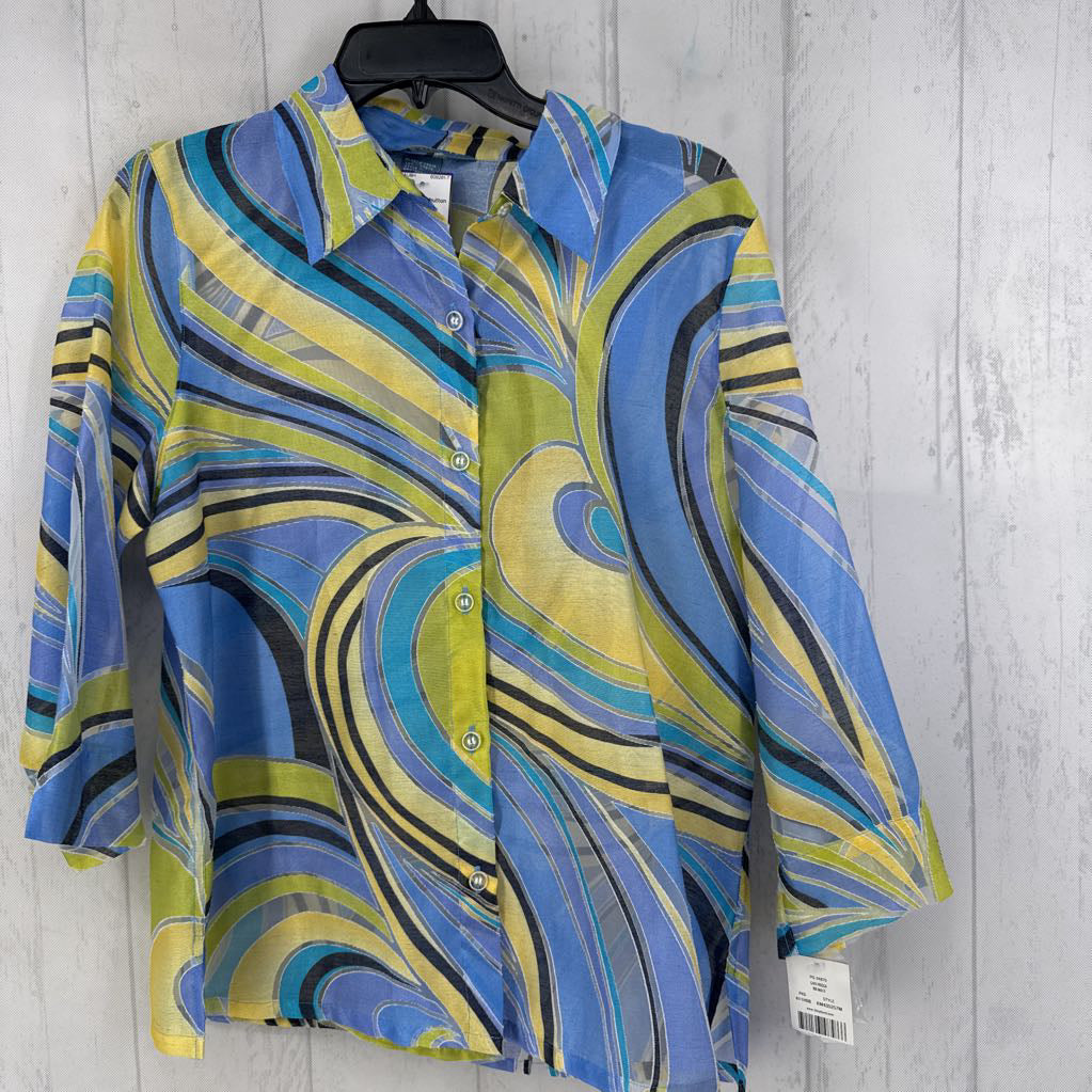 M swirl print button down 3/4 slv top
