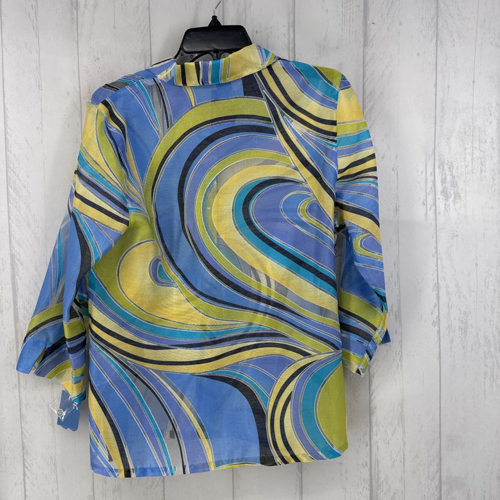 M swirl print button down 3/4 slv top