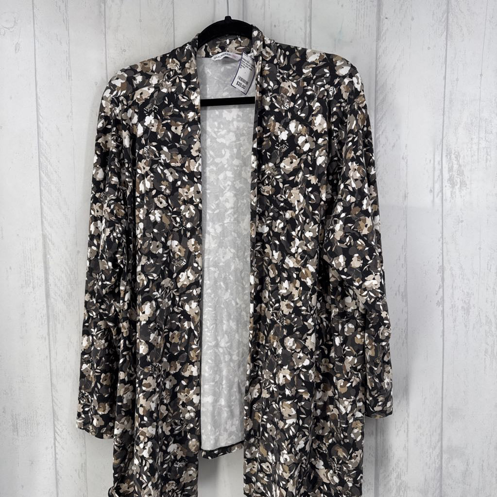 2X flo print open front cardi