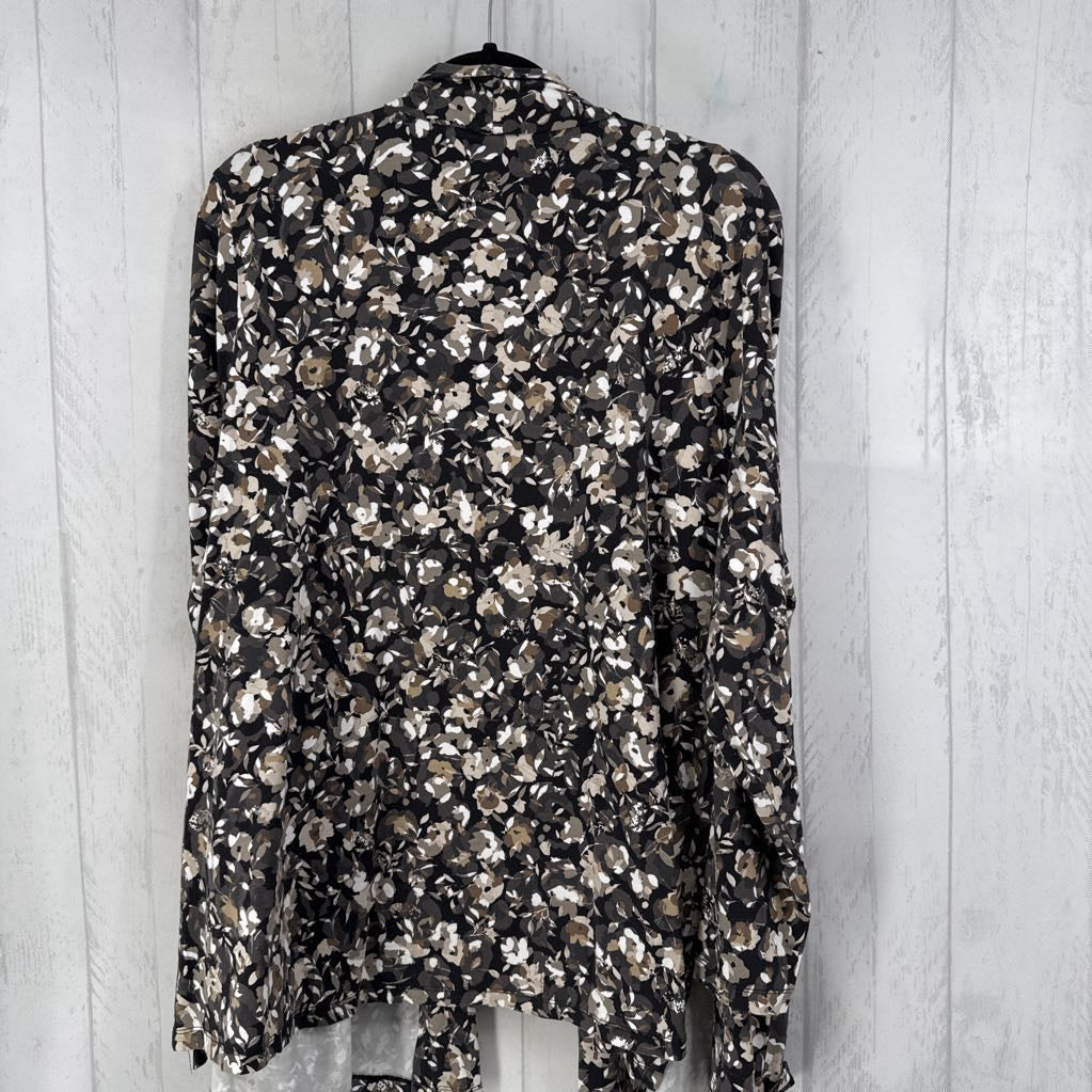 2X flo print open front cardi