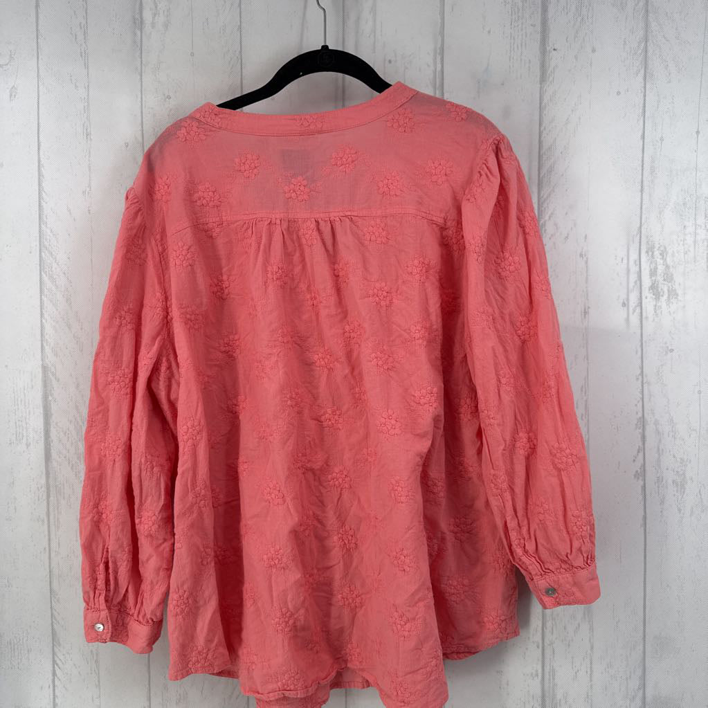 2X flo embroidered button down 3/4 slv top