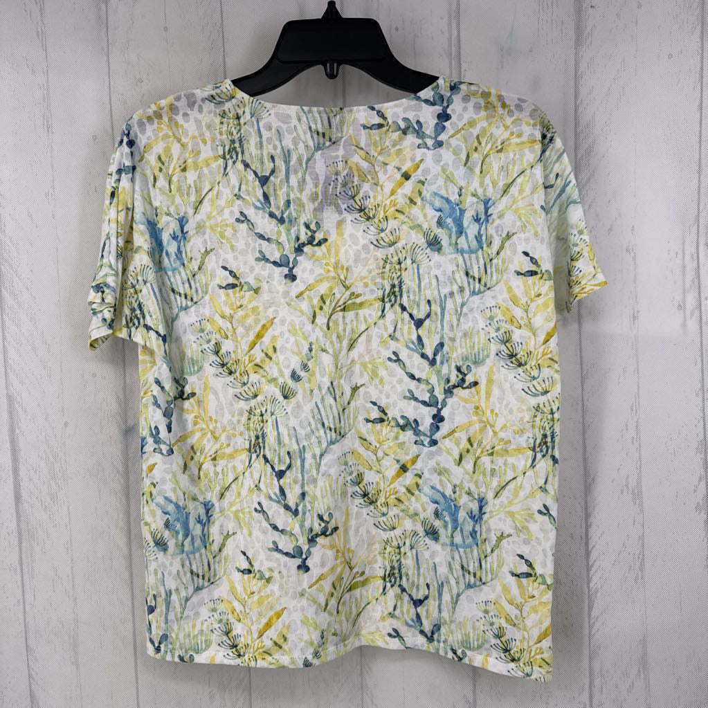 S flo print v-neck s/s top