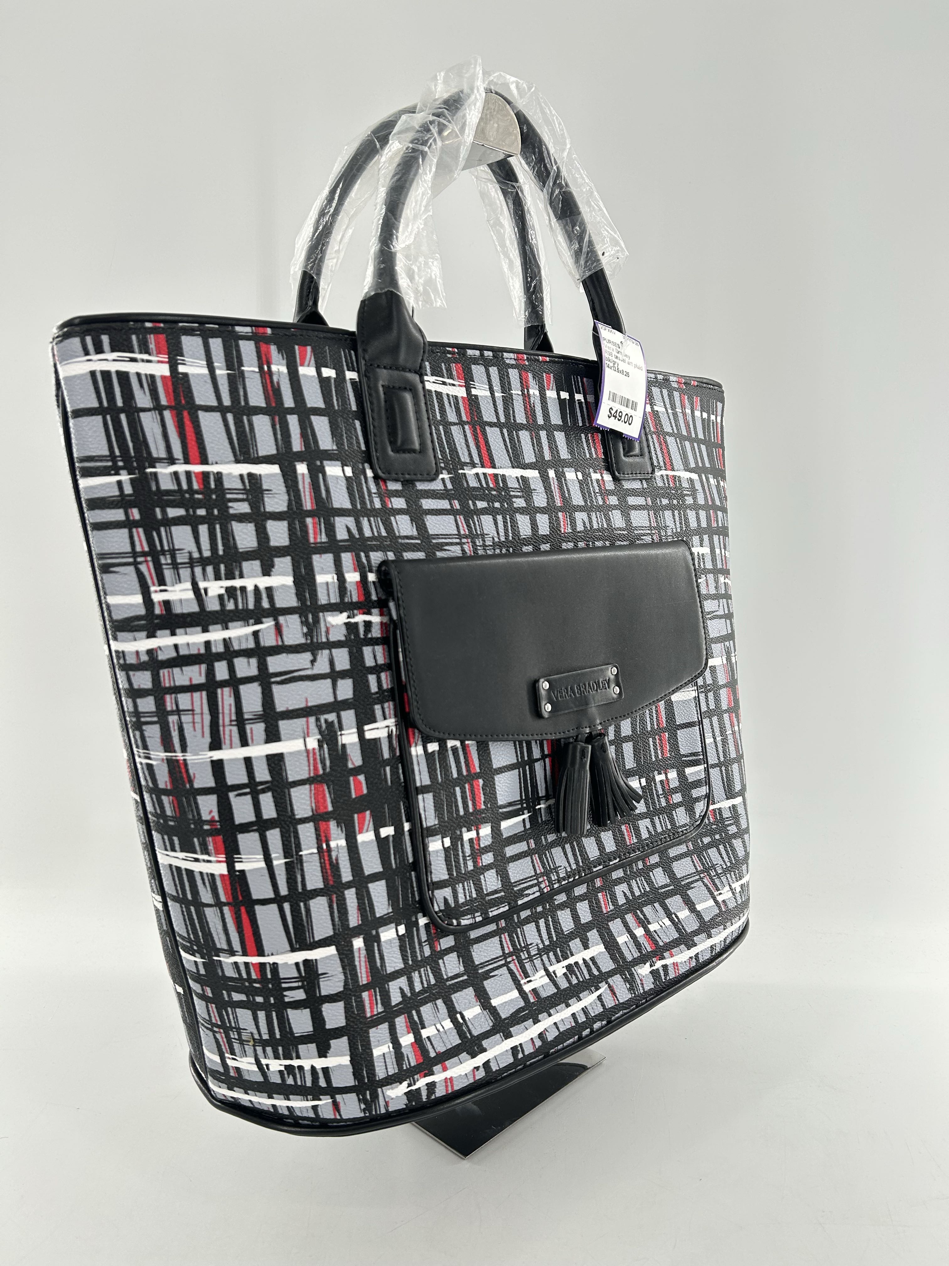 R98 tassel art plaid tote