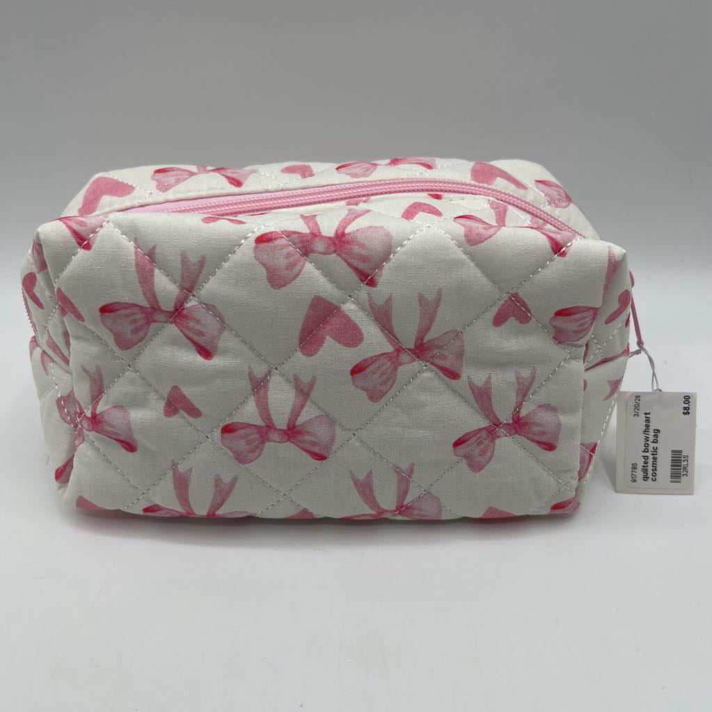 quilted bow/heart cosmetic bag