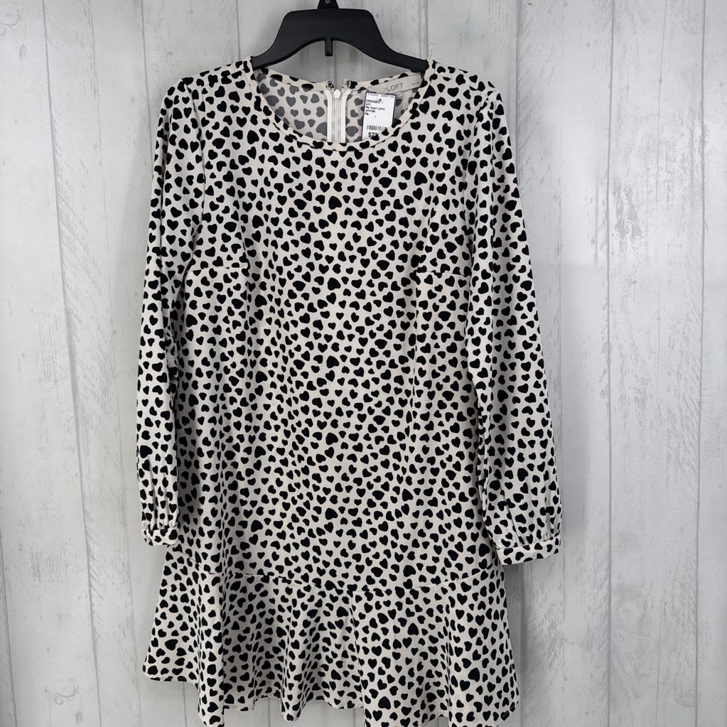 Mp heart print ruffle bottom l/s dress