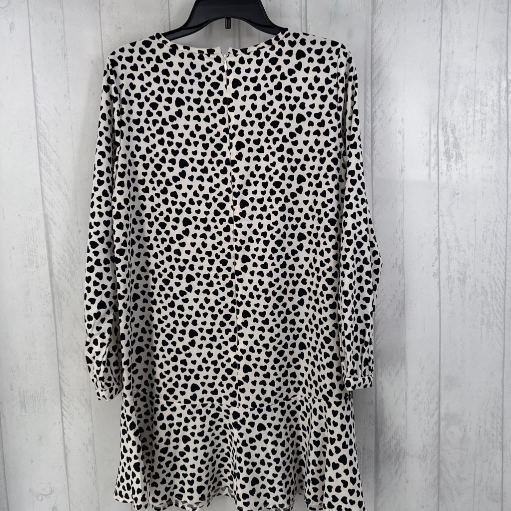 Mp heart print ruffle bottom l/s dress