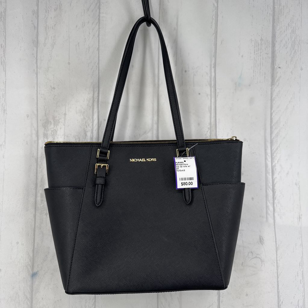 top zip tote w/ open pockets