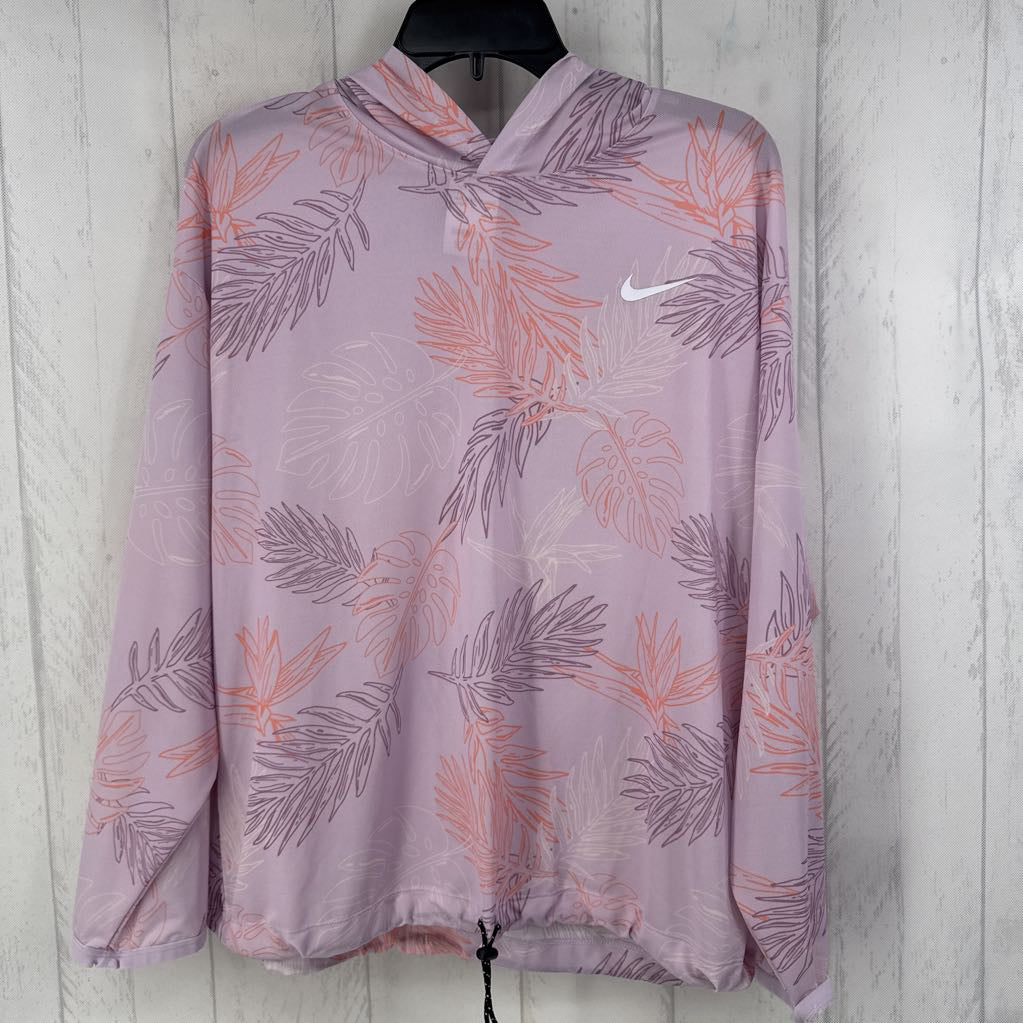 S leaf print hooded l/s top