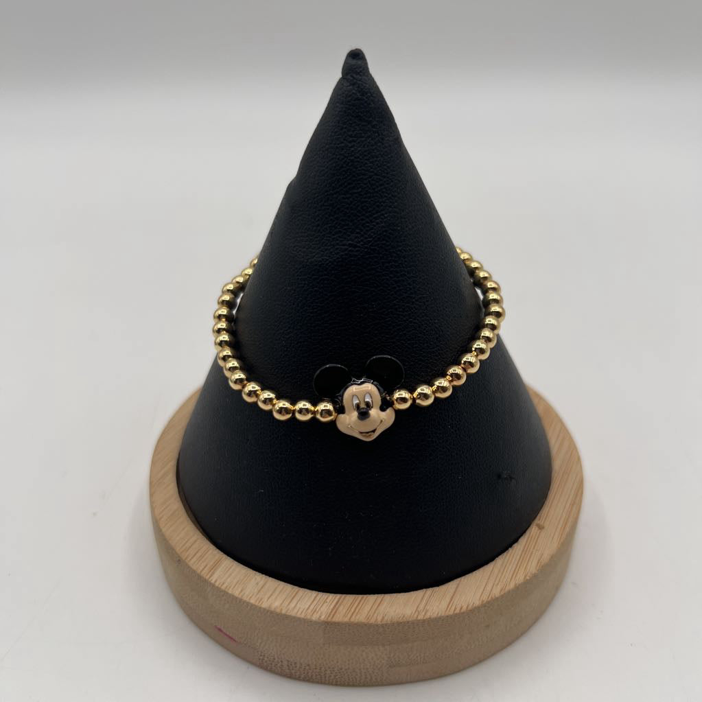gold beaded mickey mouse stretch bracelet
