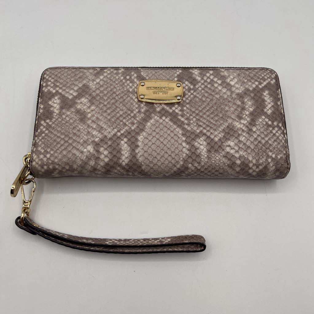 snakeskin embossed zip around wallet/wristlet