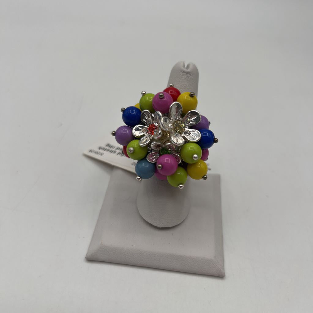 sz 7 colorful stretch cluster beaded ring