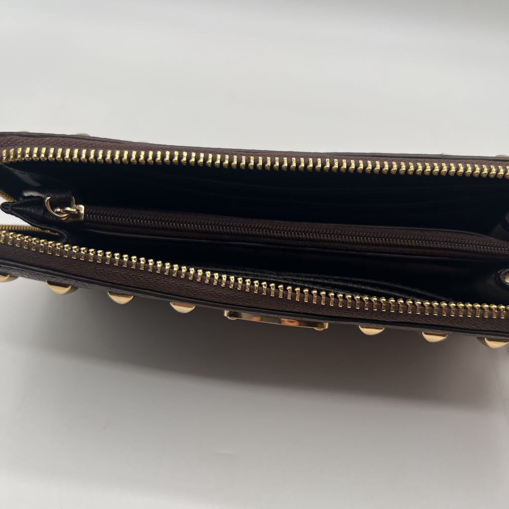 monogram studded zip around walllet