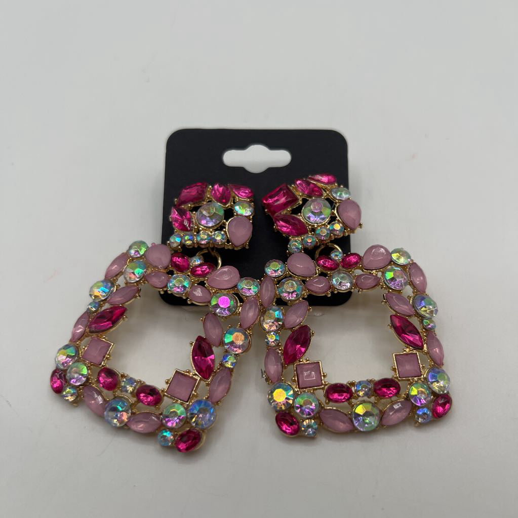 pnk stone dangle earrings