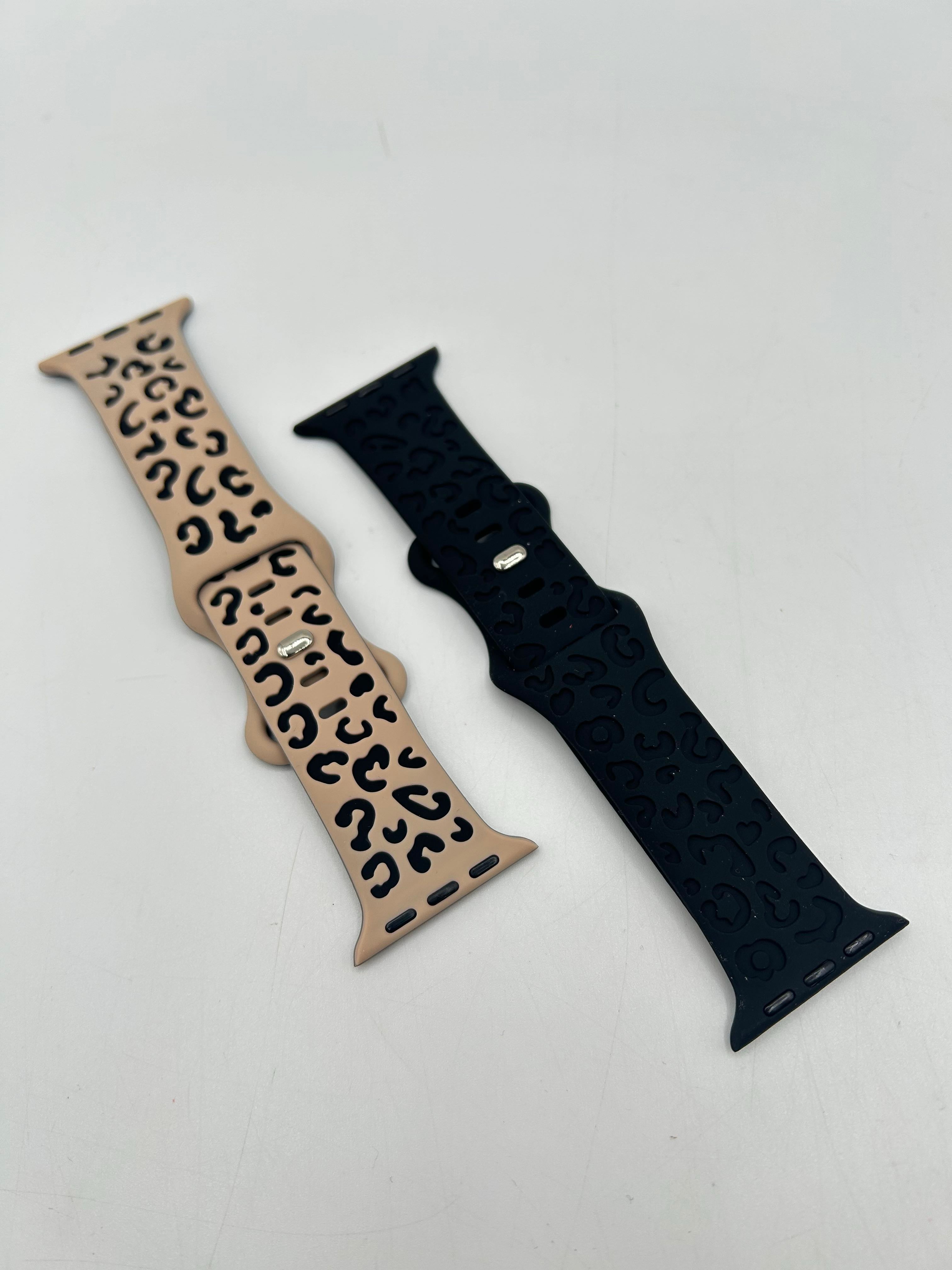 2pck silicon apple watch bands-blk,animal print
