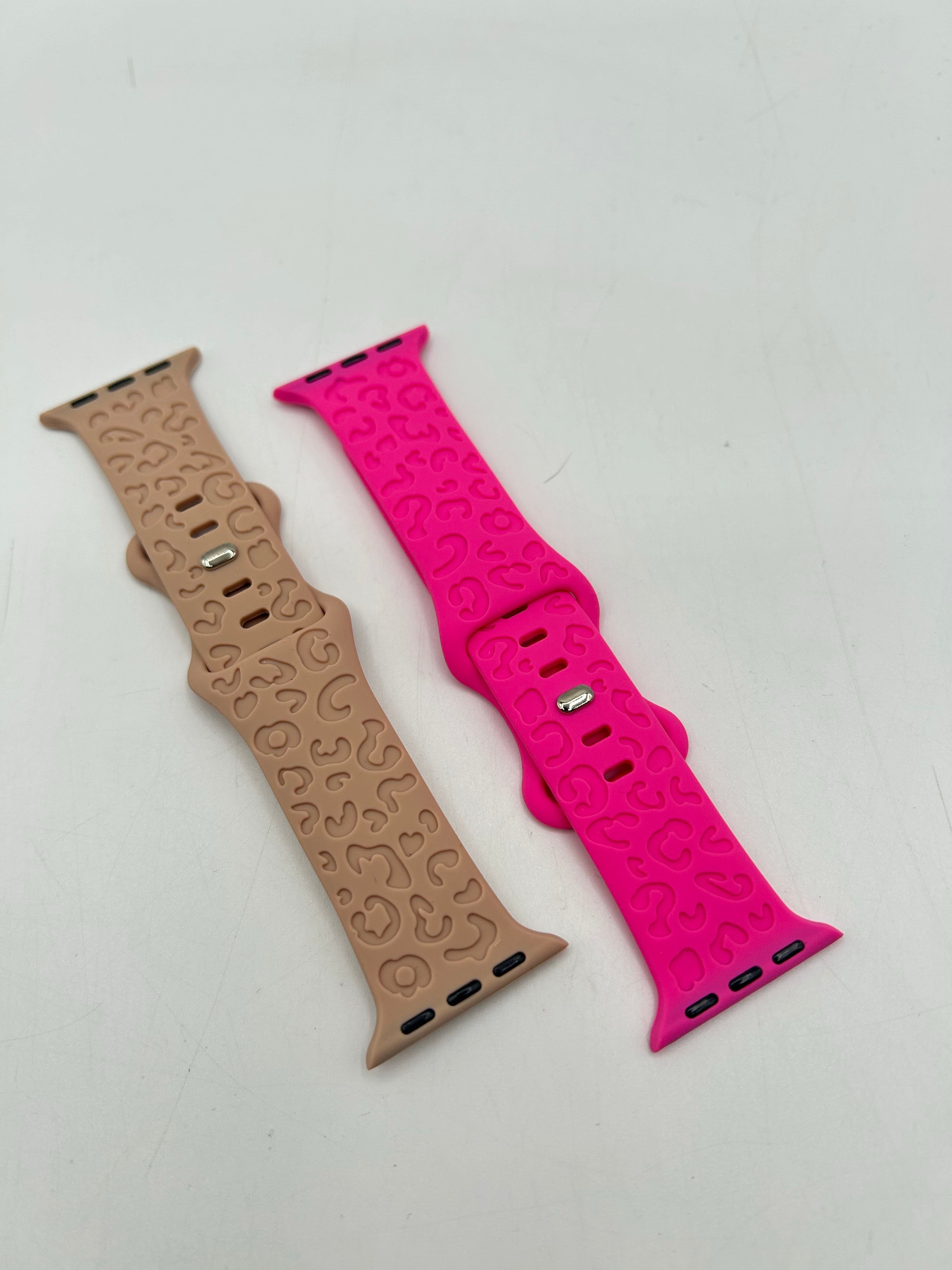 2pck silicon apple watch bands-hot pink/beige