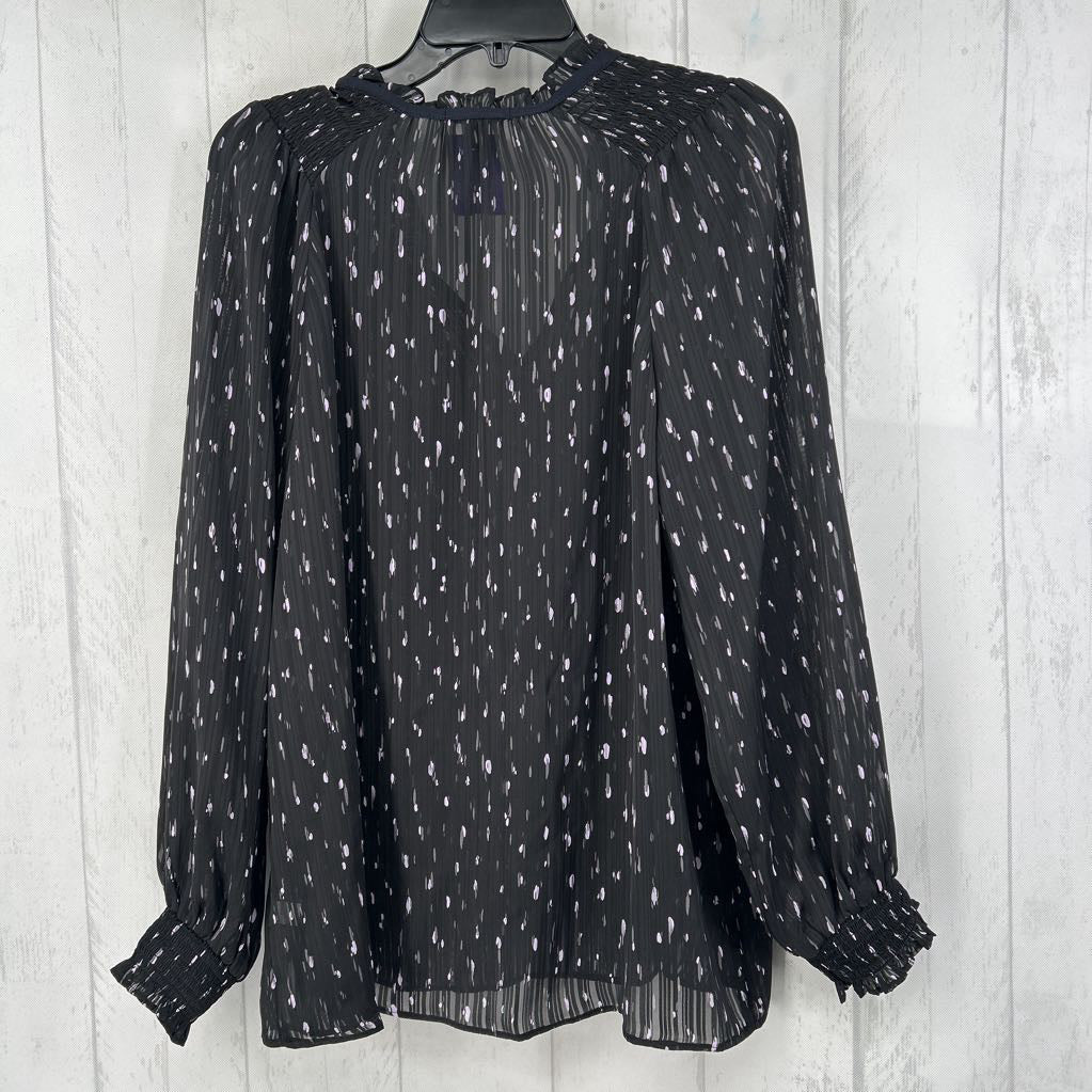 XL pleated printed notch neck l/s top