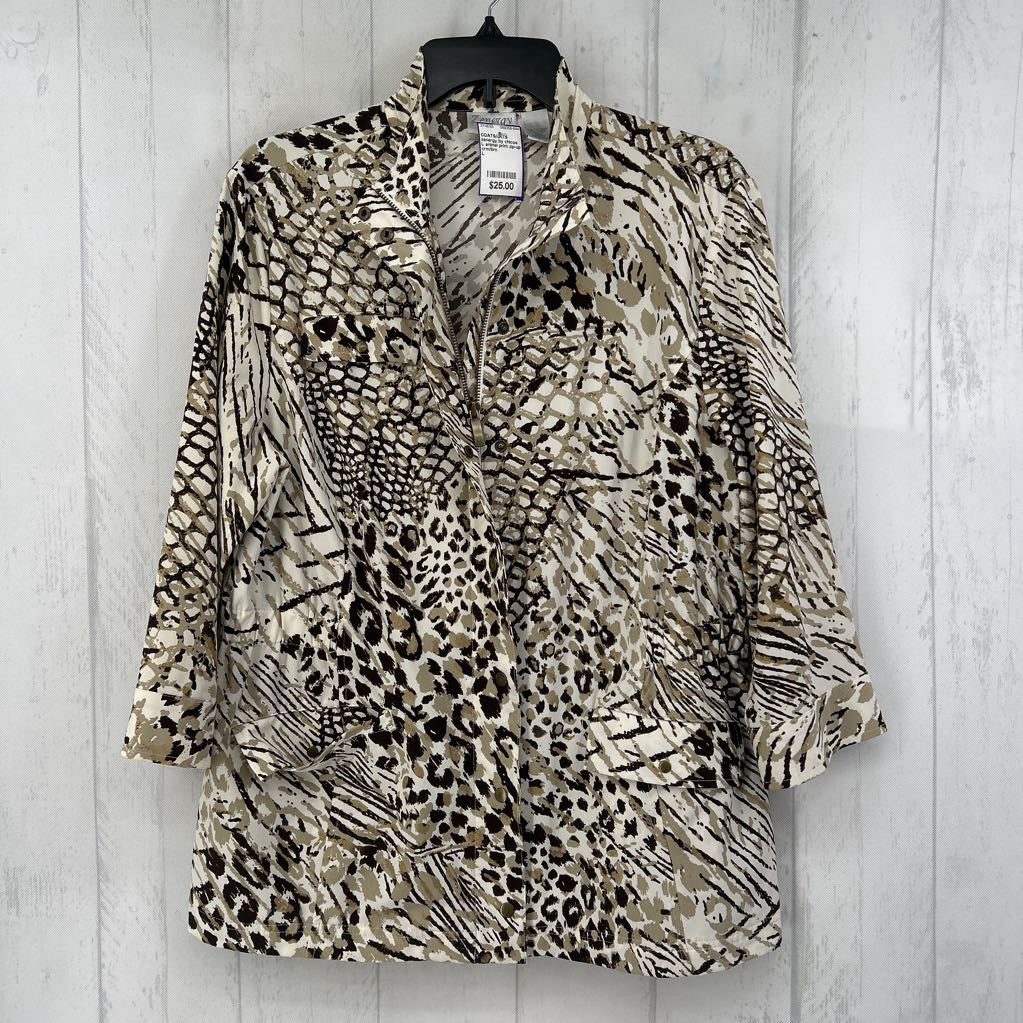 L animal print zip-up jacket