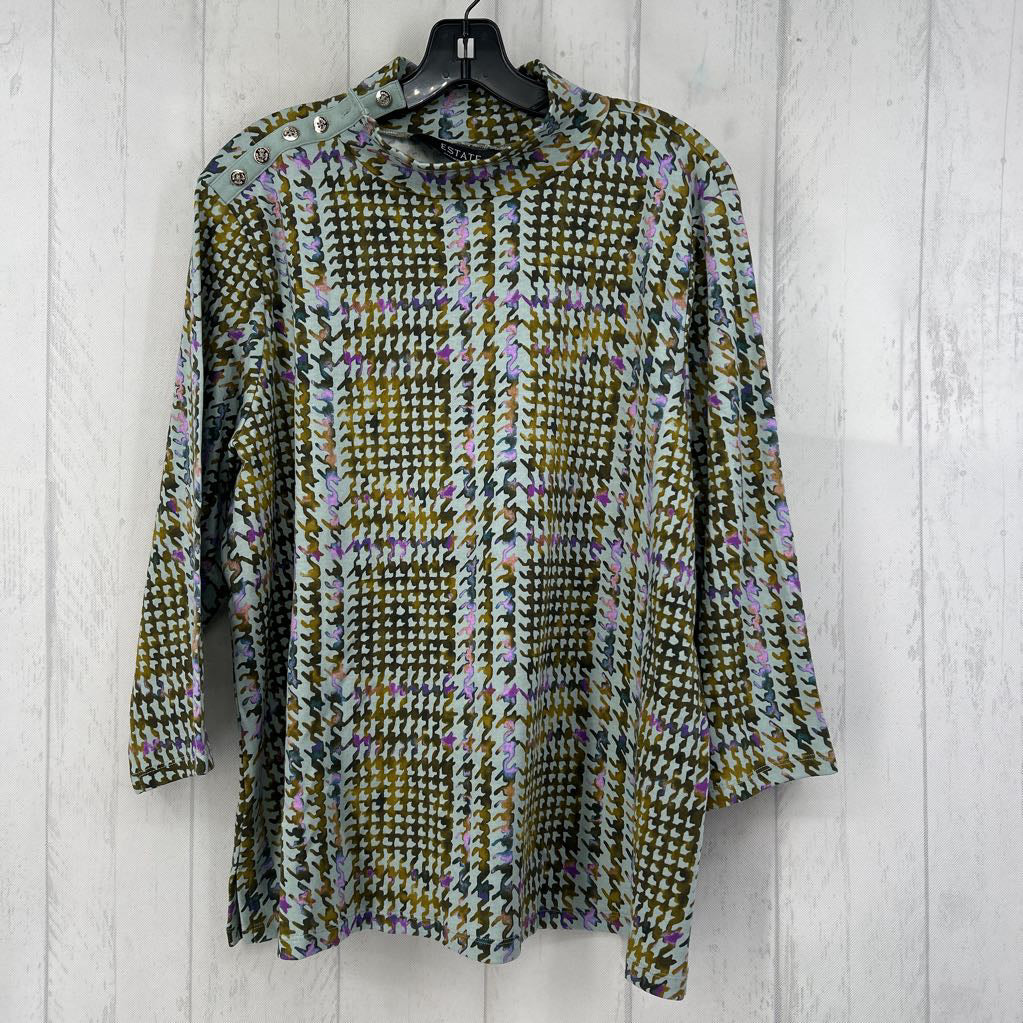 XL printed mock neck 3/4 slv top