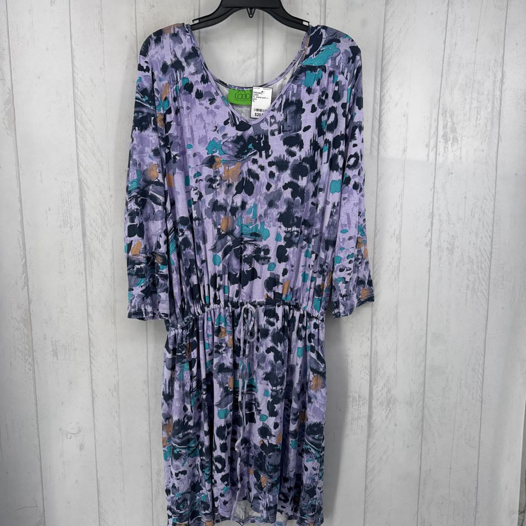XL animal print v-neck drawstring waist dress
