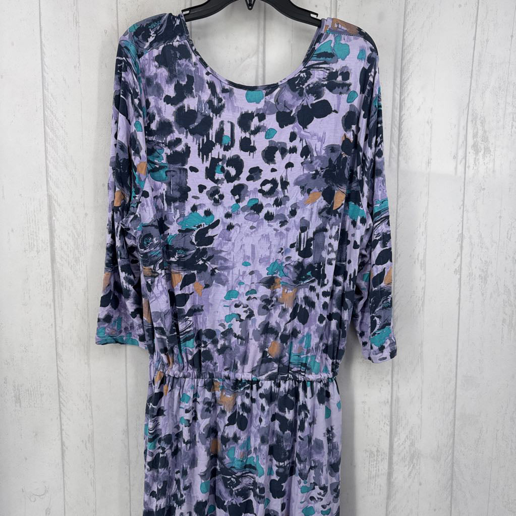 XL animal print v-neck drawstring waist dress